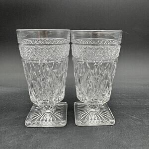 Vintage Footed Tumblers (2) 8 oz Cape Cod by Imperial Glass Ohio Glassware 5.5"